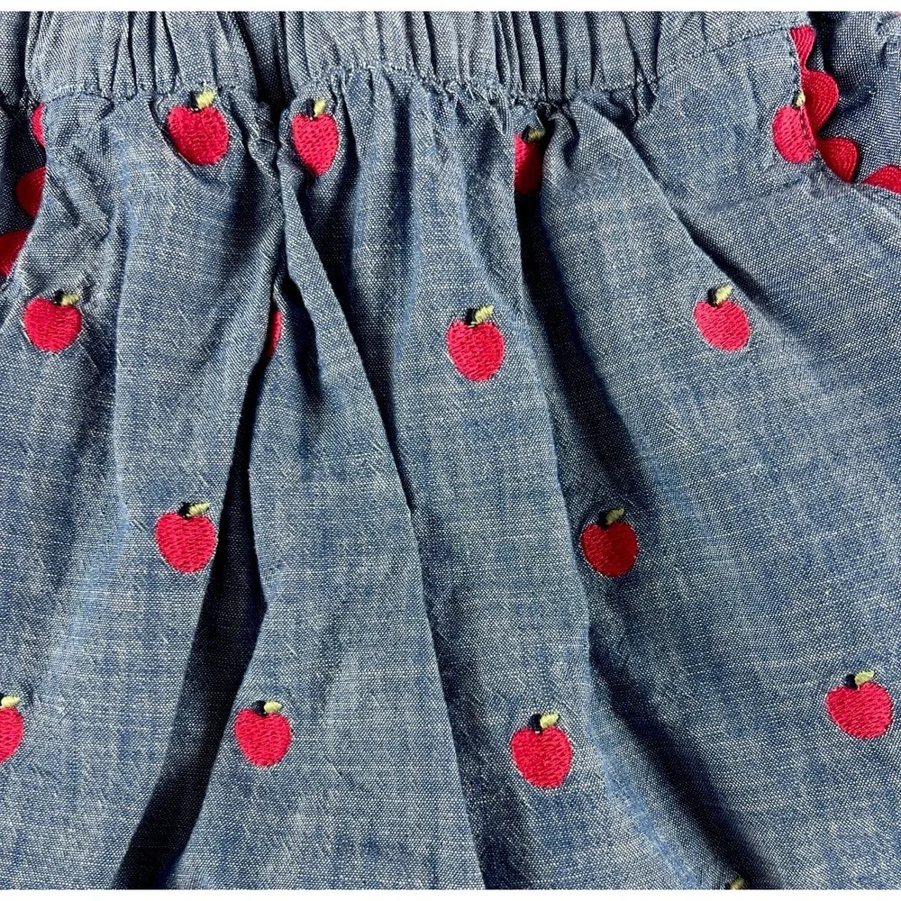 Gymboree Girls Skirt Size 6 Blue‎ Denim Embroidered Apples Pockets Cotton